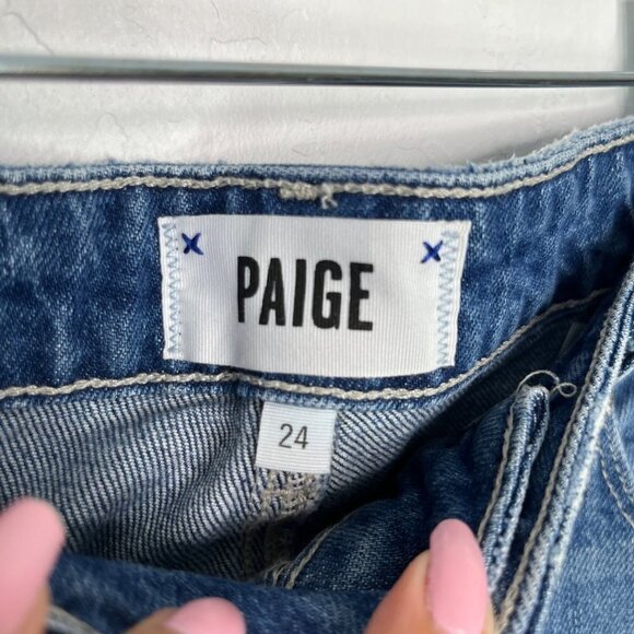 Paige Sarah Slim Cancun Destroyed Hem High Rise Jeans Size 24 light wash - Picture 10 of 11